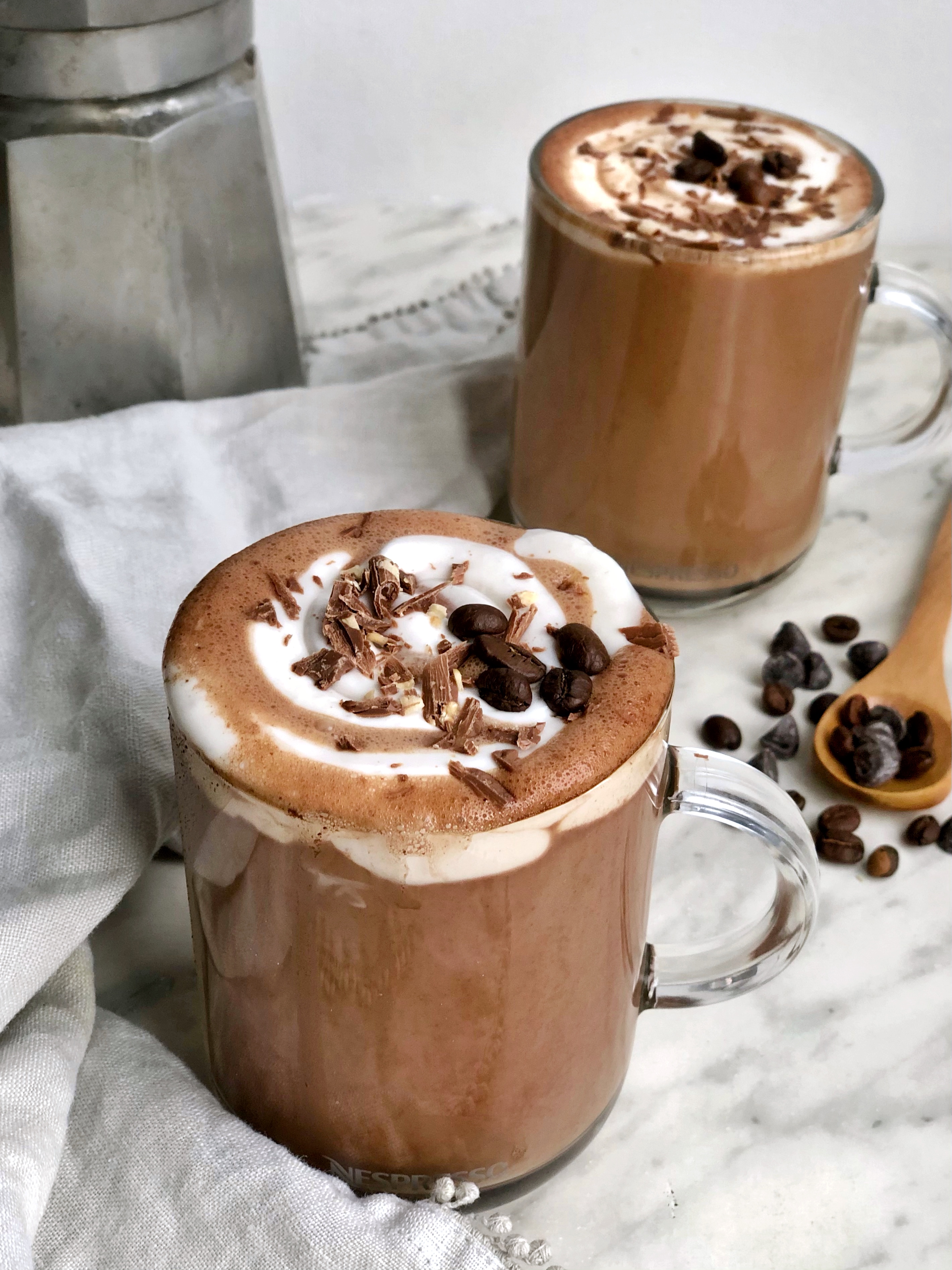 Mocha coffee and whipped coconut cream